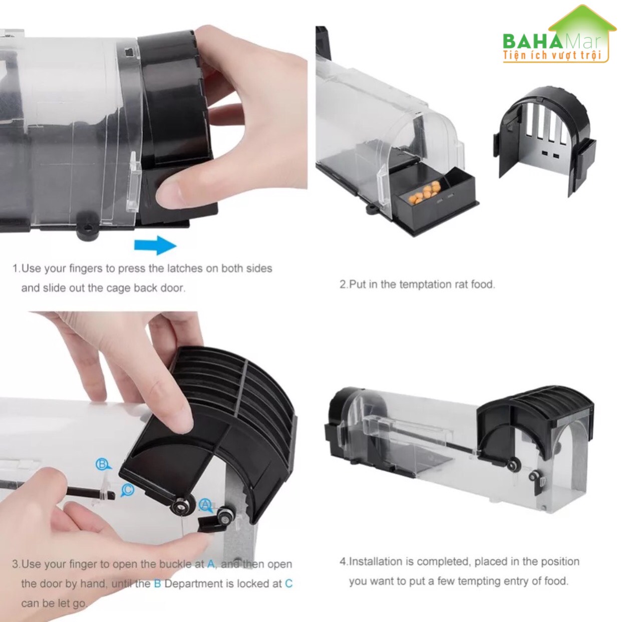 BẪY CHUỘT THÔNG MINH NHÂN ĐẠO TỰ ĐỘNG KHÓA "BAHAMAR" dụ chuột vào và khóa lại để chuột không thoát ra được và yếu dần