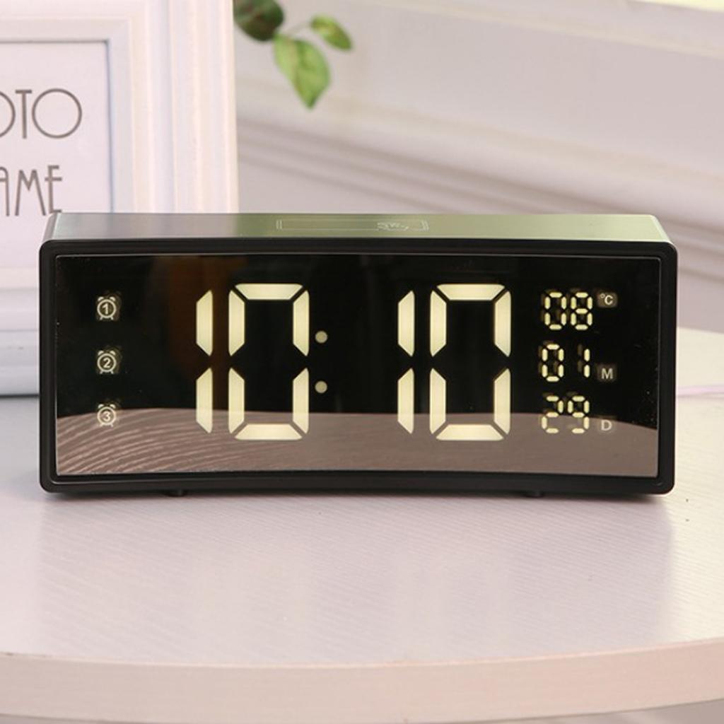 Multifunctional Arc-shaped LED Screen Electronic Digital Alarm Clock White