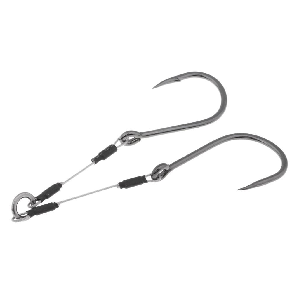 4pcs Dual Assist Hooks Jig Fishing Hooks Fishhook with Steel Wire & Solid Ring, Silver