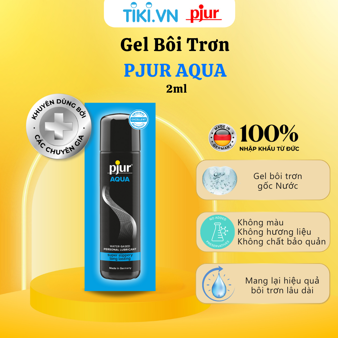 Gel bôi trơn gốc nước Pjur Aqua 2ml không chứa chất béo, dầu hoặc nước hoa dưỡng ẩm bao vệ da