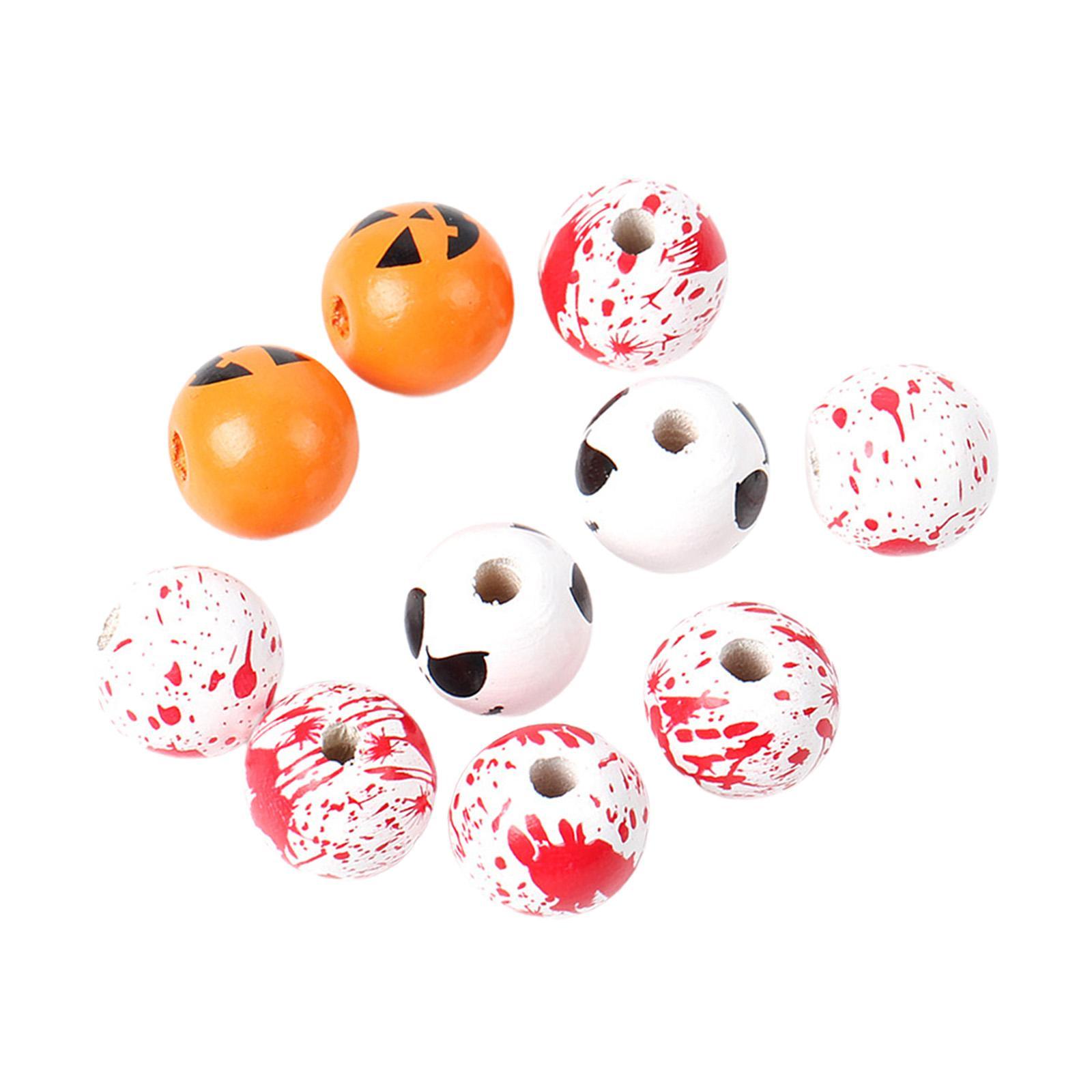 10x Halloween Wooden Beads DIY Crafts Round Loose Spacer Beads with Holes