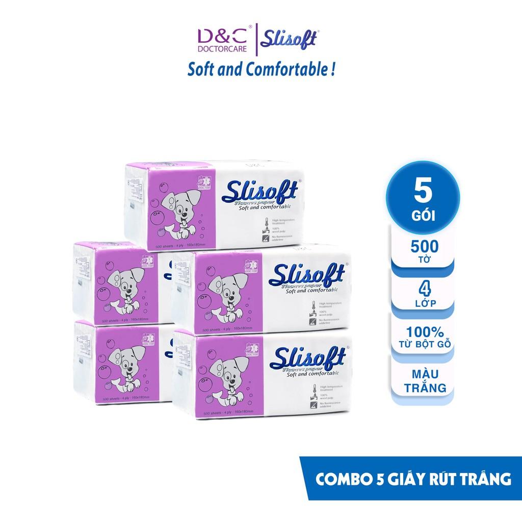 Combo 5 Giấy ăn Slisoft Trắng tự nhiên đa năng, khăn giấy rút không chất tẩy trắng an toàn cho cả gia đình