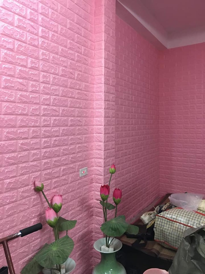 Bộ 5 Tấm Xốp Dán Tường Gạch Dày 4mm Hồng Nhạt 70cmx77cm