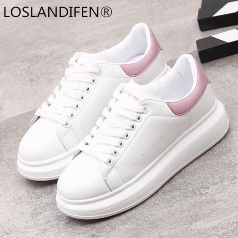 Giày Sneakers Nữ, Giày Thể Thao Nữ Giày Thể Thao McQueen Cao 3Cm Màu Trắng Phối- Hồng Hottrend Cá Tính Năng Độn