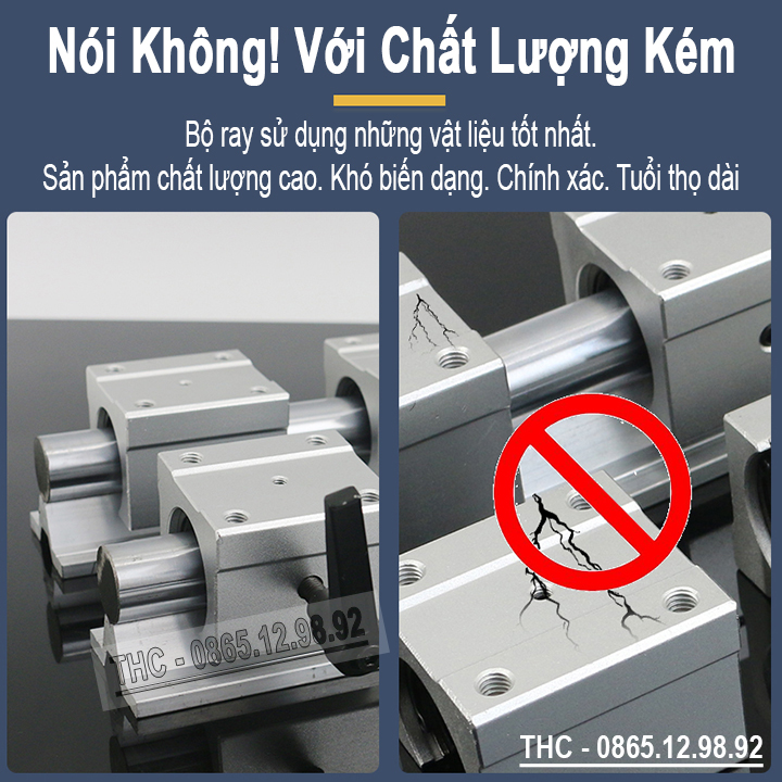 Thanh Ray Trượt Tròn Có Đế Ø16mm (2 Ray Trượt SBR16 + 4 Con Trượt SBR16UU) Ty Trượt Dẫn Hướng CNC Chuẩn Chống Rỉ