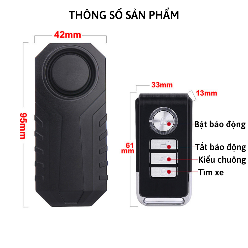 Chuông báo động chống trộm xe máy, xe đạp thông minh CTFAST KS-SP22R, cảm biến rung còi báo to, tích hợp điều khiển từ xa hỗ trợ tìm xe trong bãi xe, phát tín hiệu SOS khi gặp sự cố, chống nước IP65 - Hàng loại 1