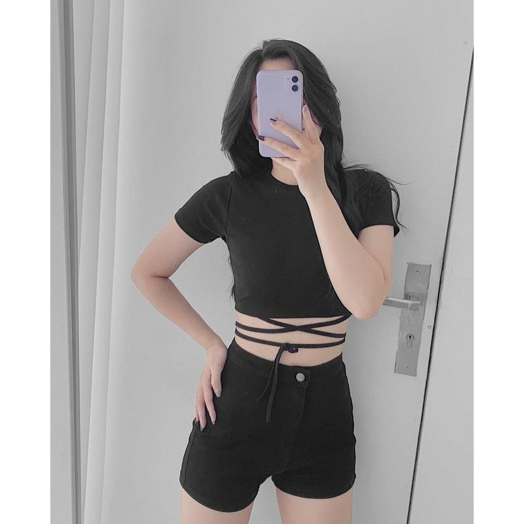 Áo Croptop nữ ngắn,đan dây eo