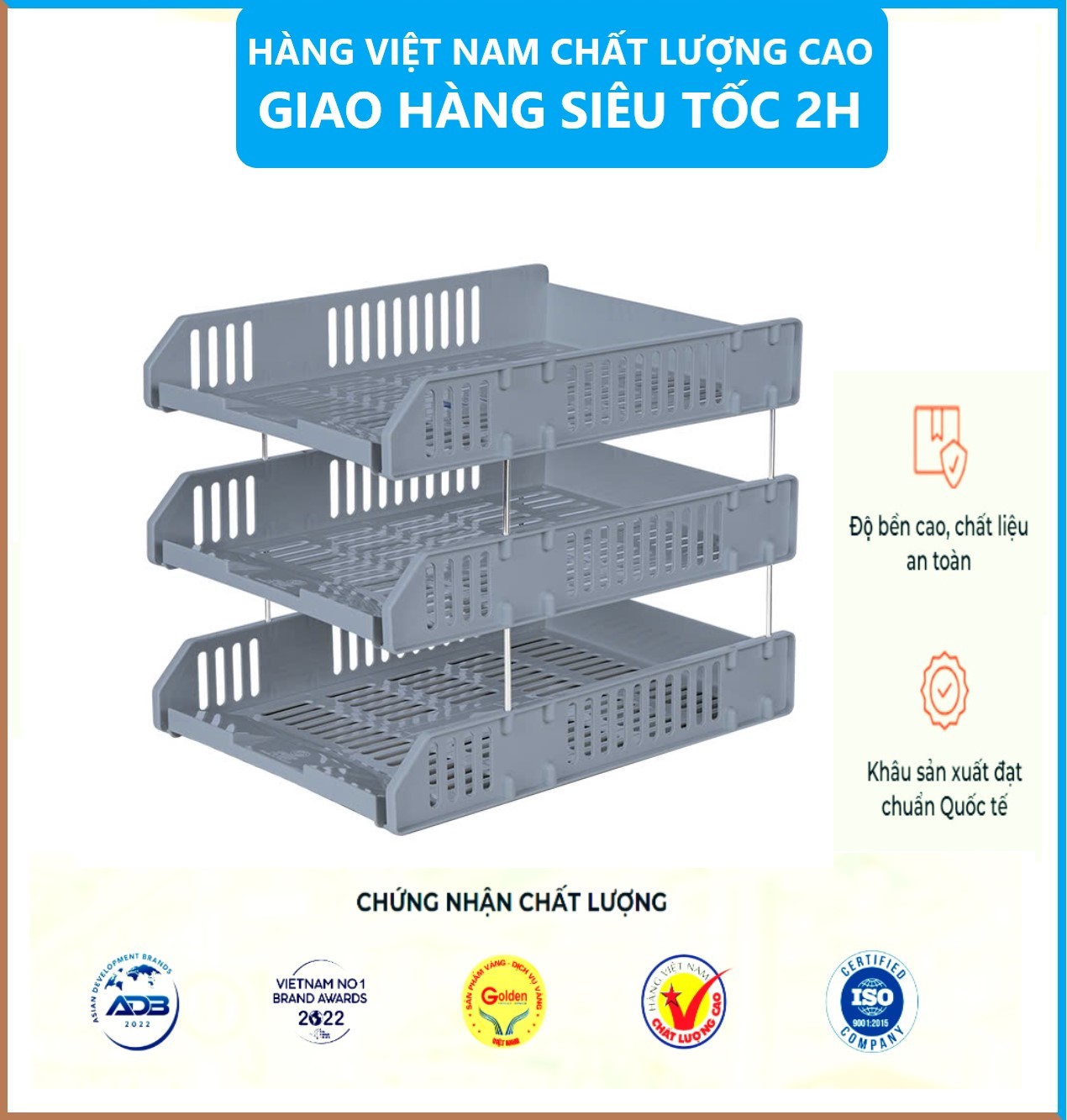 Khay Đựng Tài Liệu 3 Tầng 5683, Kệ Đựng Tài Liệu Văn Phòng Cao Cấp, Khay A4 nhiều ngăn tiện dụng - Hàng Việt Nam
