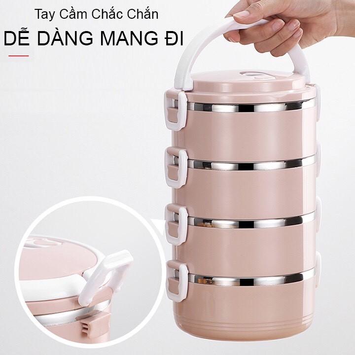 Cặp Lồng Cơm Nhựa Lúa Mạch Lõi Inox Giữ Nhiệt 4 Tầng (Tiện Lợi)