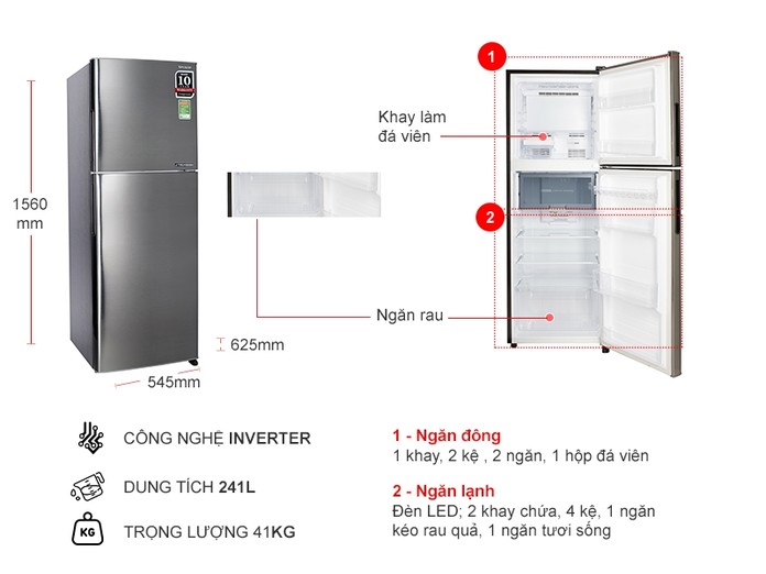 Tủ lạnh Sharp Inverter 224 lít SJ-X251E-DS - Hàng chính hãng- Giao hàng toàn quốc.