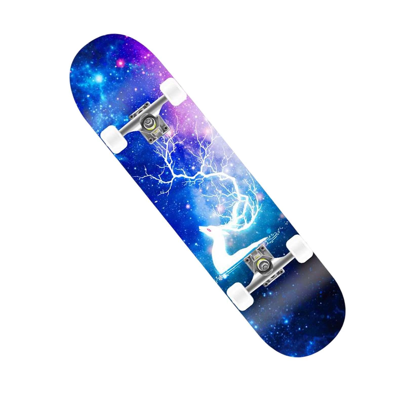 Complete Skateboard Double Kick PU Wheel Wooden Deck Cruiser for Beginners Kids Women Man