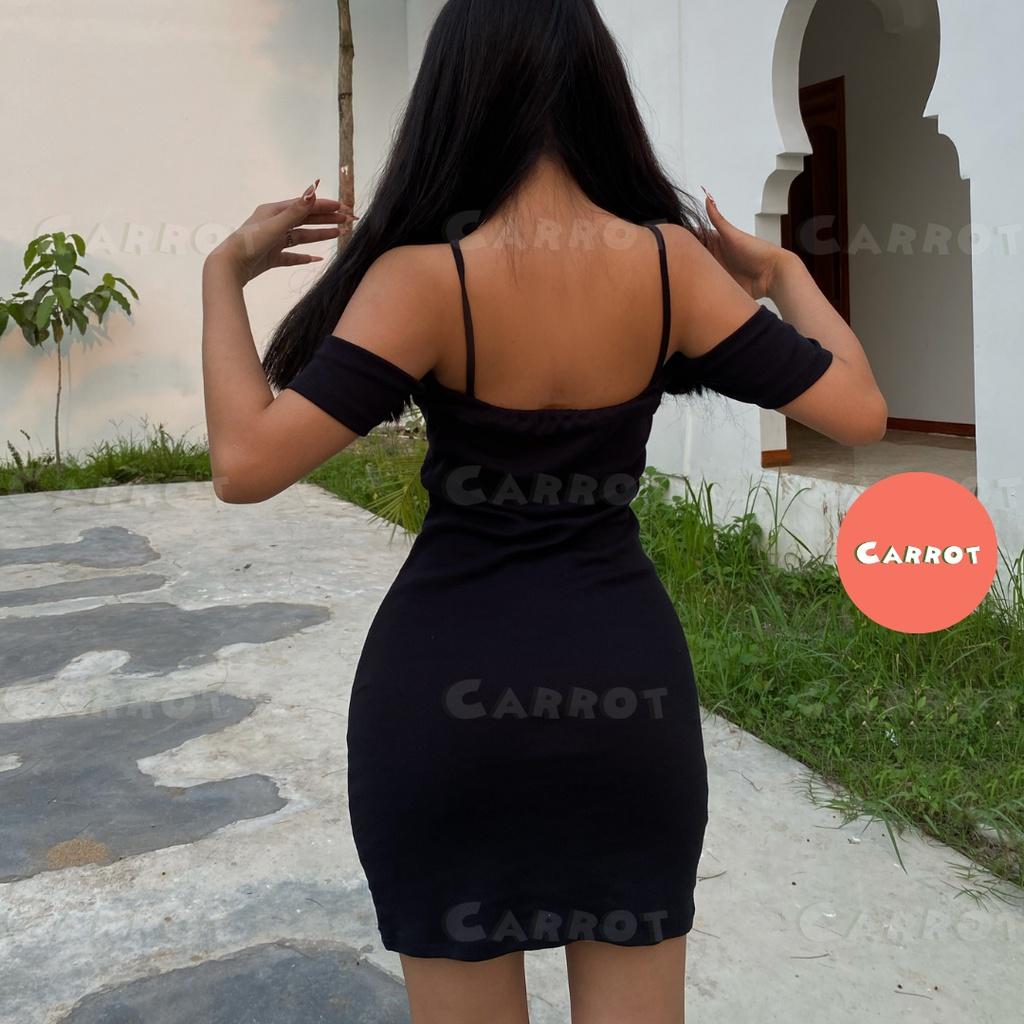 Đầm body sexy 2 dây hở lưng váy thiết kế ôm đen tay ngắn chất thun sang chảnh đi dạo phố carrotxinhdep -42
