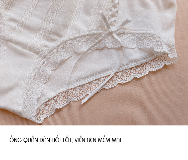 Quần Lót Cotton Nữ Phong Cách Nhật Bản Màu Kẹo Ngọt Viền Ren Đính Nơ P191