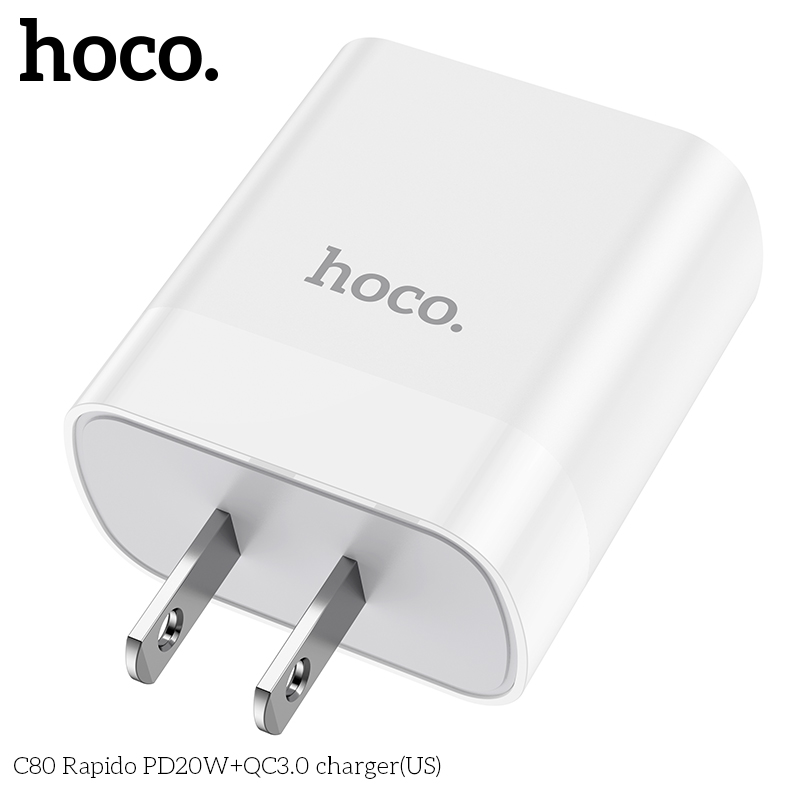 Hình ảnh Cóc Sạc Nhanh Hoco C80 PD20W + QC3.0 2 Cổng Sạc TypeC Và USB Hàng Chính Hãng