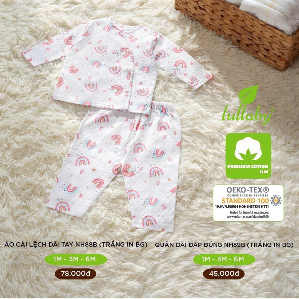 Bộ quần áo sơ sinh Lullaby vân thoáng, áo cài lệch Lullaby, quần đáp đũng cao cấp