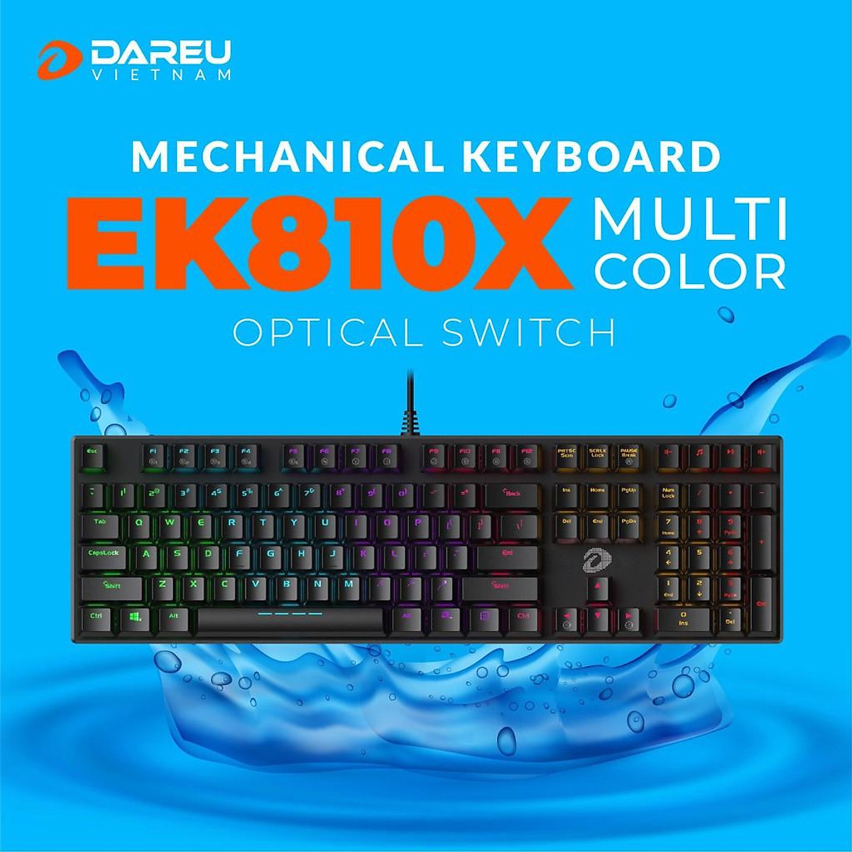 Bàn phím quang cơ Gaming DAREU EK810X (WATERPROOF, Optical switch, MULTI LED) Hàng Chính Hãng