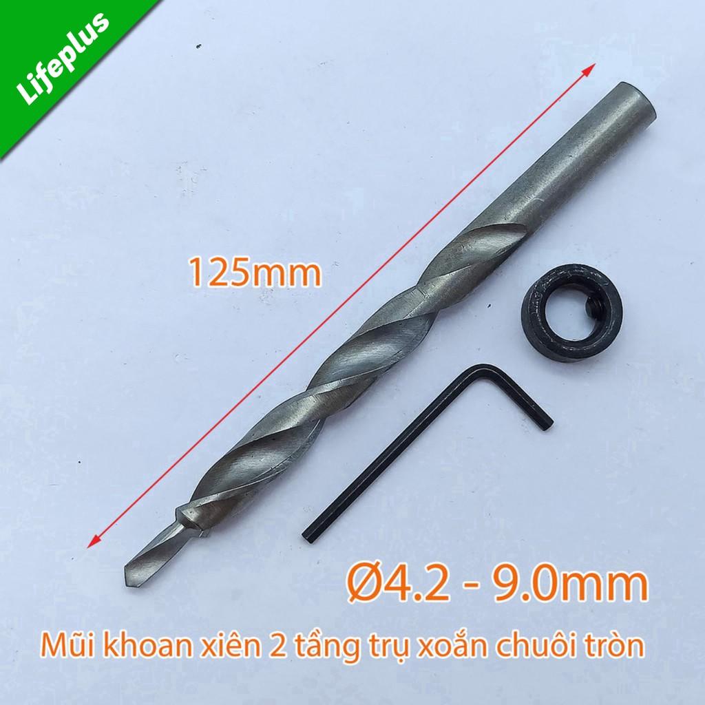 Mũi khoan xiên 2 tầng trụ xoắn trắng 4.2-9.5mm chuôi lục dài 180mm