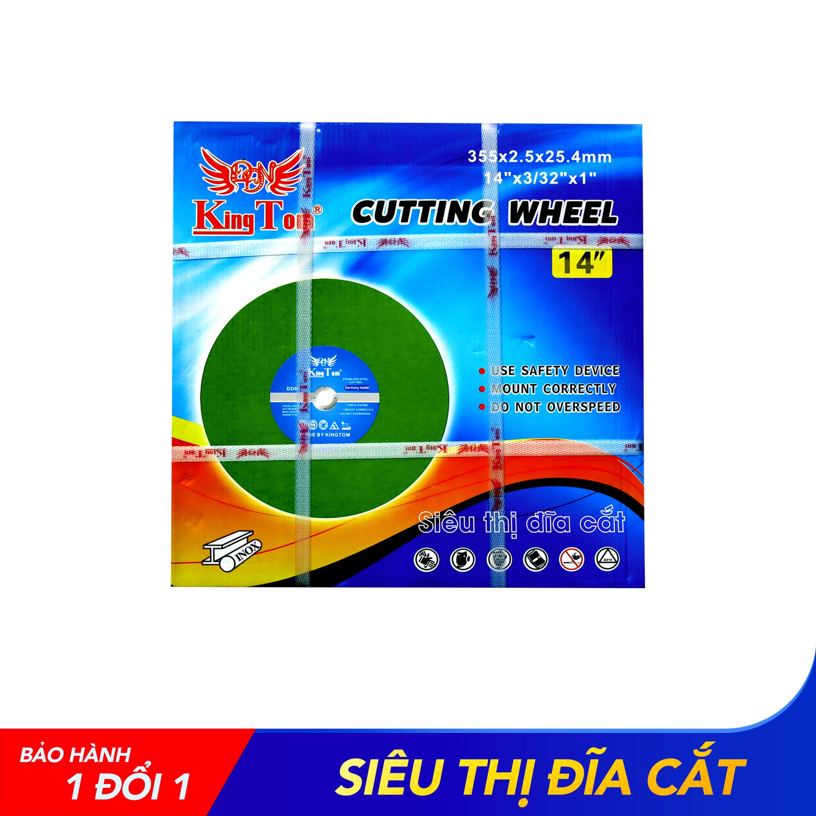 Đá Cắt KingTom Xanh 355x2.5x25.4mm - Lẻ 5 Viên - Cắt Kim Loại, Cắt Sắt - Inox