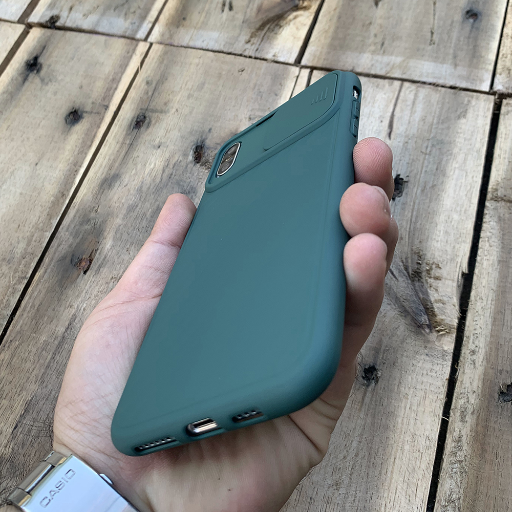 Ốp lưng kéo nắp camera cao cấp dành cho iPhone X / iPhone XS - Màu Xanh