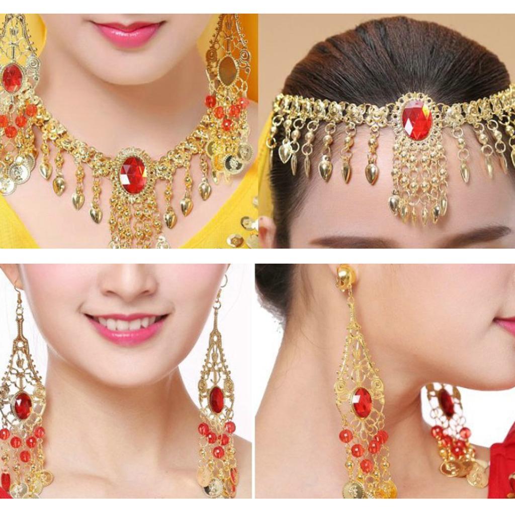 Belly Dance Jewelry Set - Earrings Necklace Head Chain Bracelet Ear Clip