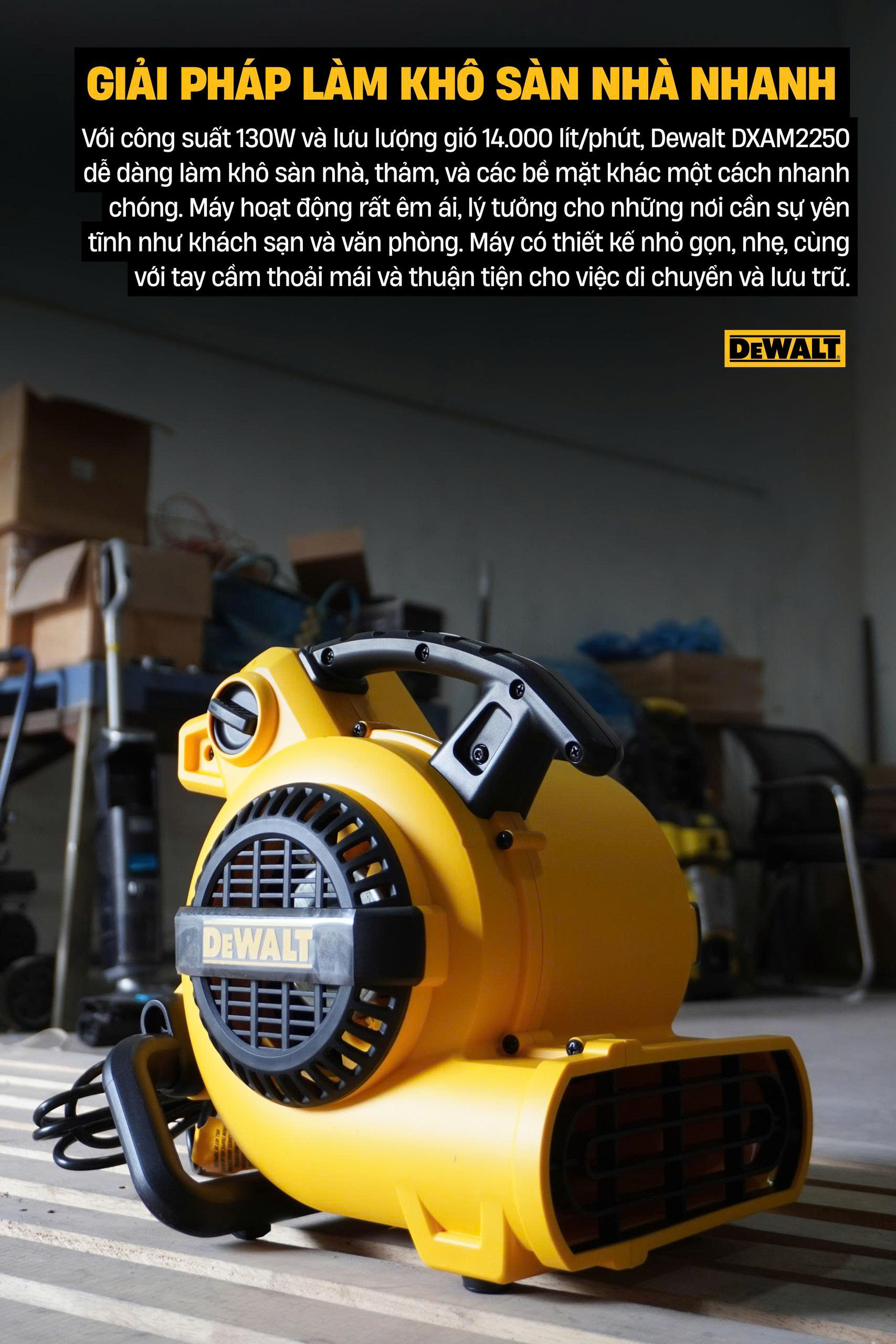 Máy thổi khô thảm, sàn Dewalt DXAM2250 130W- HÀNG CHÍNH HÃNG