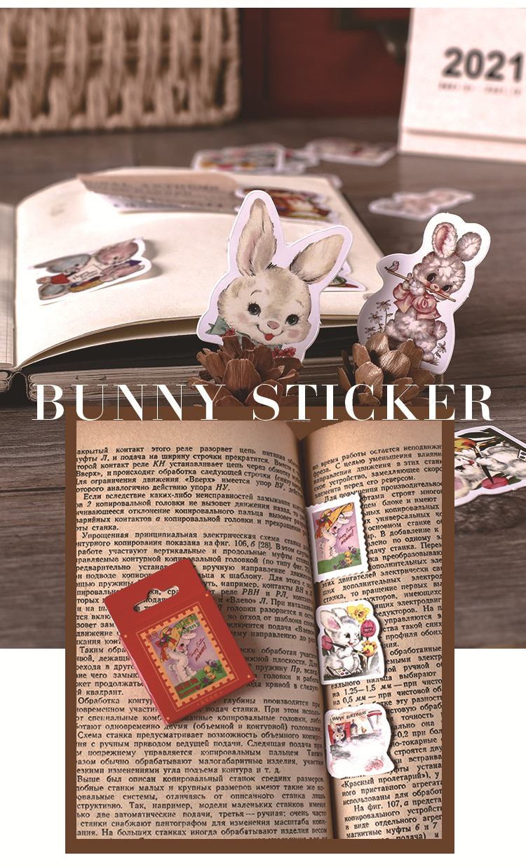 Sticker hộp 46 miếng dán - Chú Thỏ Cổ Tích - Hộp nhãn dán trang trí sổ tay bullet journal - M519