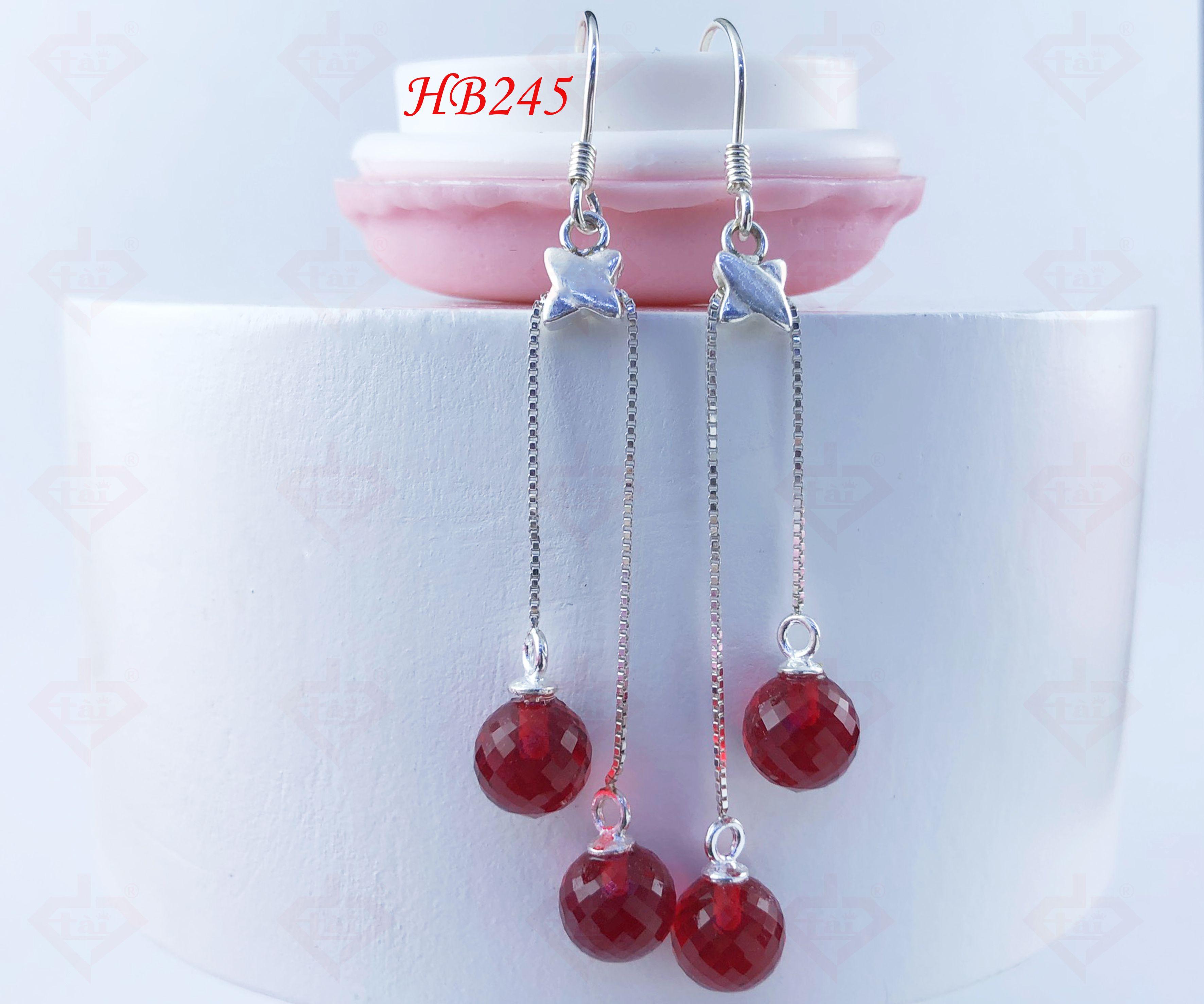 Bông Tai Dây Đôi Đá Châu Giác Bạc Cao Cấp 925