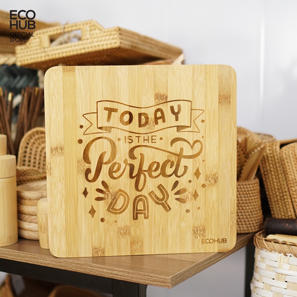 Thớt tre ECOHUB Hình vuông Perfect Day dùng để ăn salat, Hoa quả, Beefsteak (Bamboo Cutting Board)