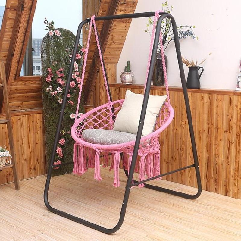 xích đu thư giãn có cần treo - đọc sách báo swing cotton macrame cao cấp nhẹ nhàng lãng mạng màu Pink