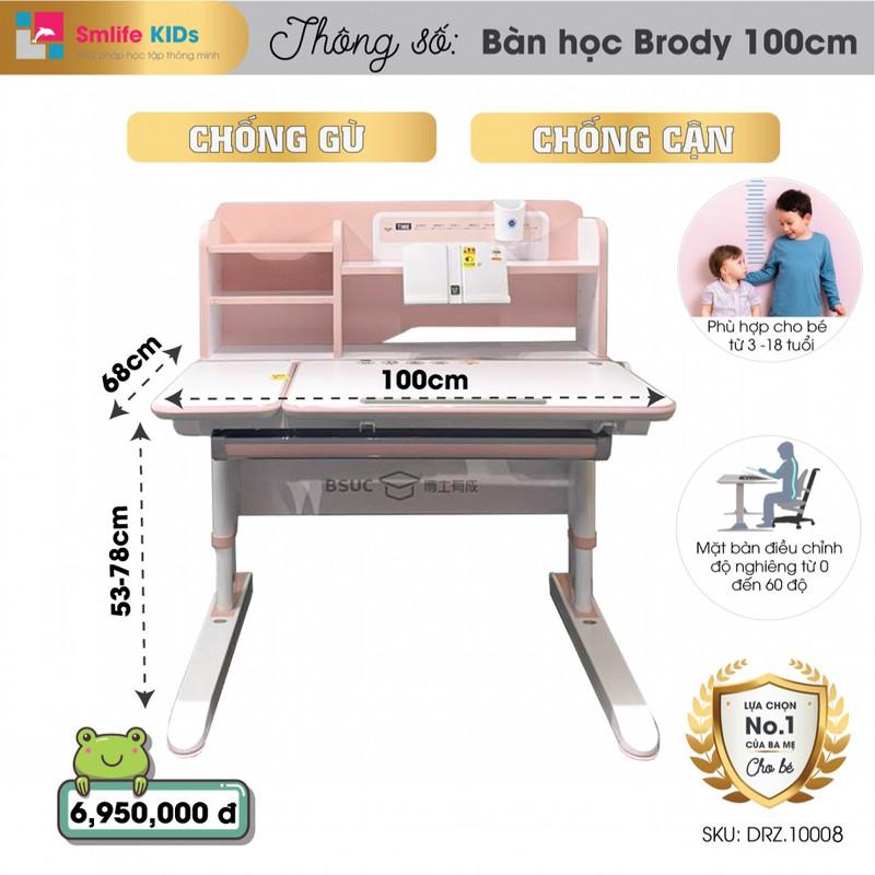 Bộ bàn ghế học sinh cấp 2 SMLIFE CALTECH - Hồng | Bàn: 100cm x 68cm x 53-78cm (mặt bàn nâng hạ) | Ghế: D46 x R46cm x C78-100cm