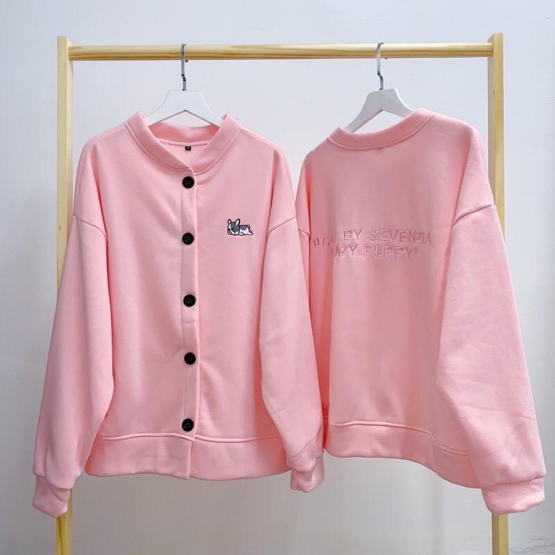 ÁO CARDIGAN Nỉ Bông THÊU CÚN CỰC XINH Form Rộng Unisex Nam Nữ Ulzzang