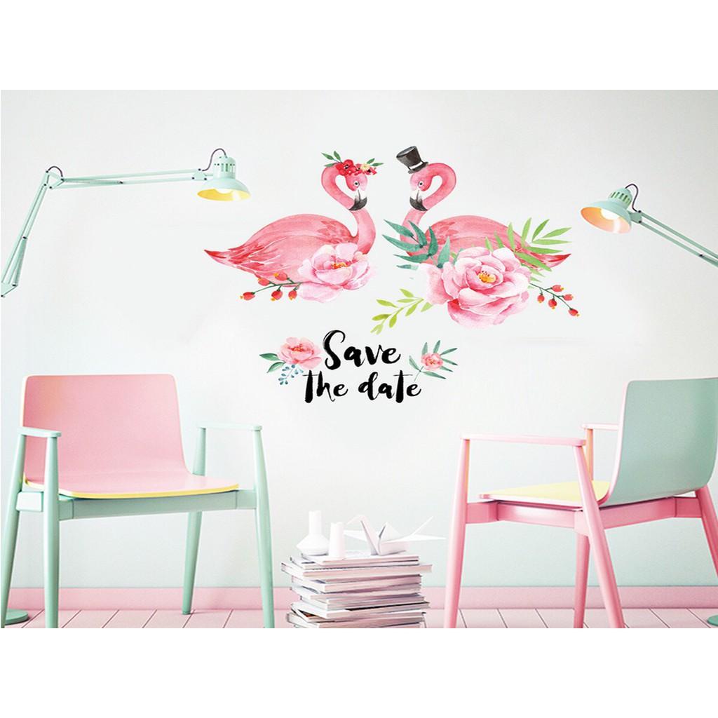Decal dán tường đôi hạc hồng