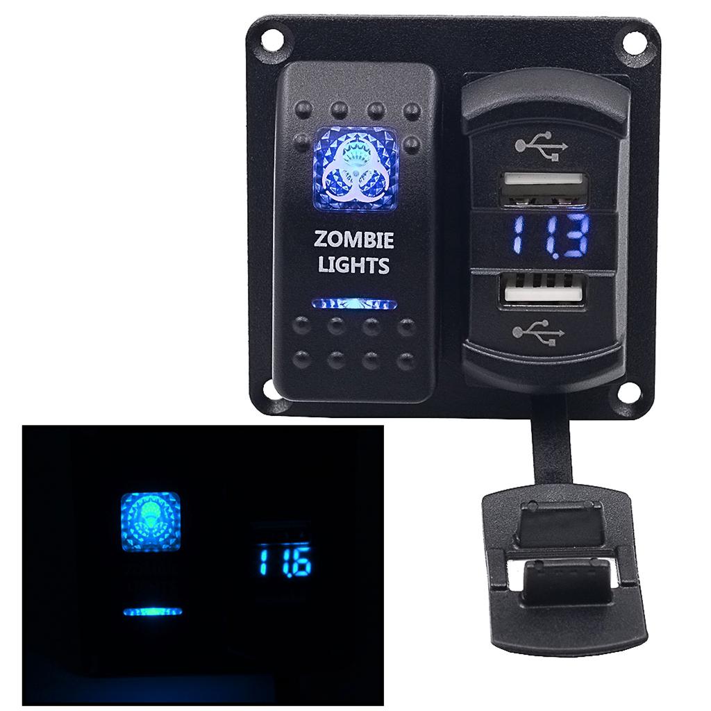 Zombie Lights Push  Dual USB Port Charger + Voltmeter DC 12/24V Car