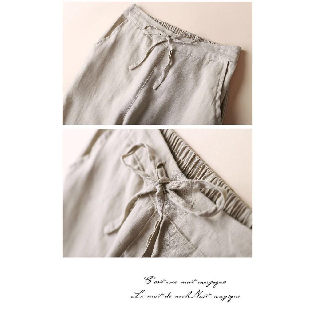 Quần baggy linen nữ ống bó phong cách Nhật Bản, chất vải linen mềm mát, thời trang trẻ