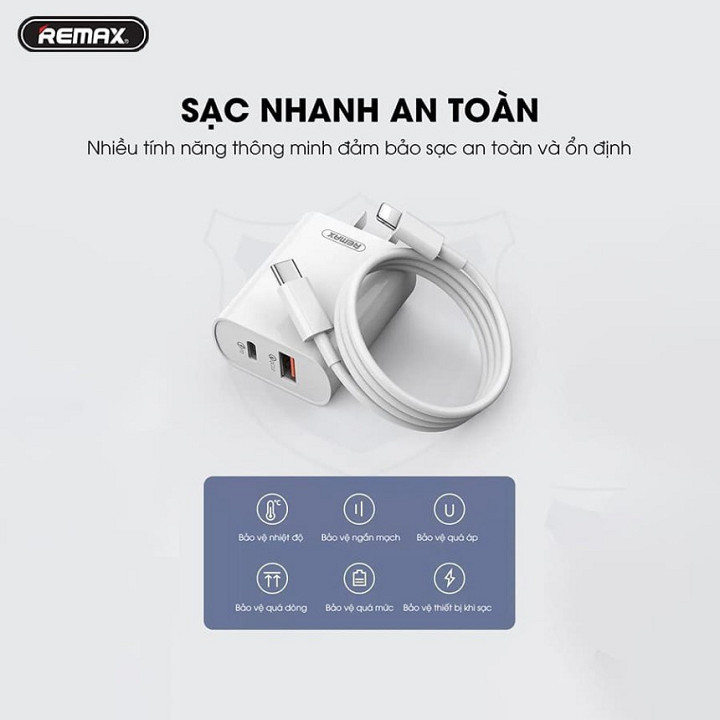 Bộ Cốc Sạc nhanh Remax RP-U37 tích hợp 2 cổng USB QC 3.0 và PD 18W (Sạc nhanh cho iPhone) kèm Cáp Type C to Light-ning - HÀNG CHÍNH HÃNG