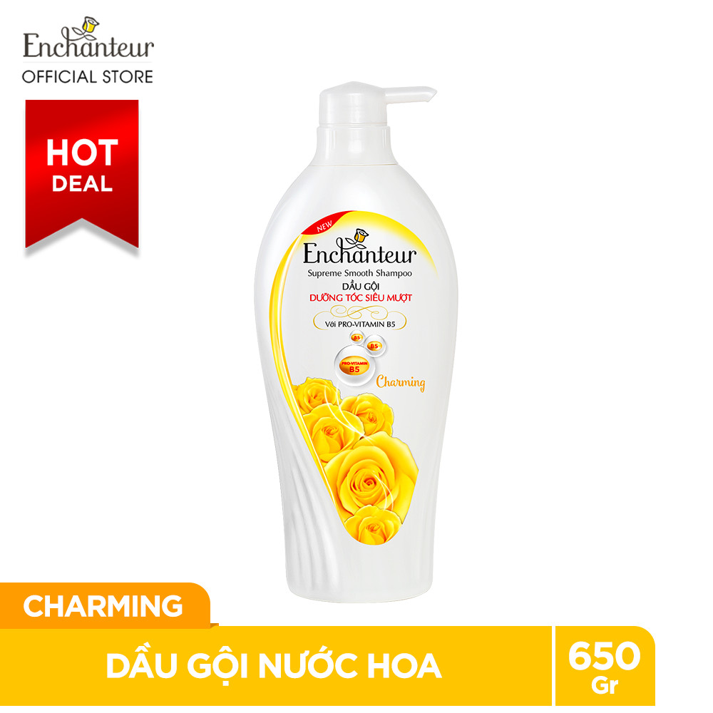 Combo Sữa Tắm Trắng Và Dưỡng Ẩm Có Hạt Enchanteur Charming 650Gr và Dầu Gội Nước Hoa Enchanteur Charming 650Gr