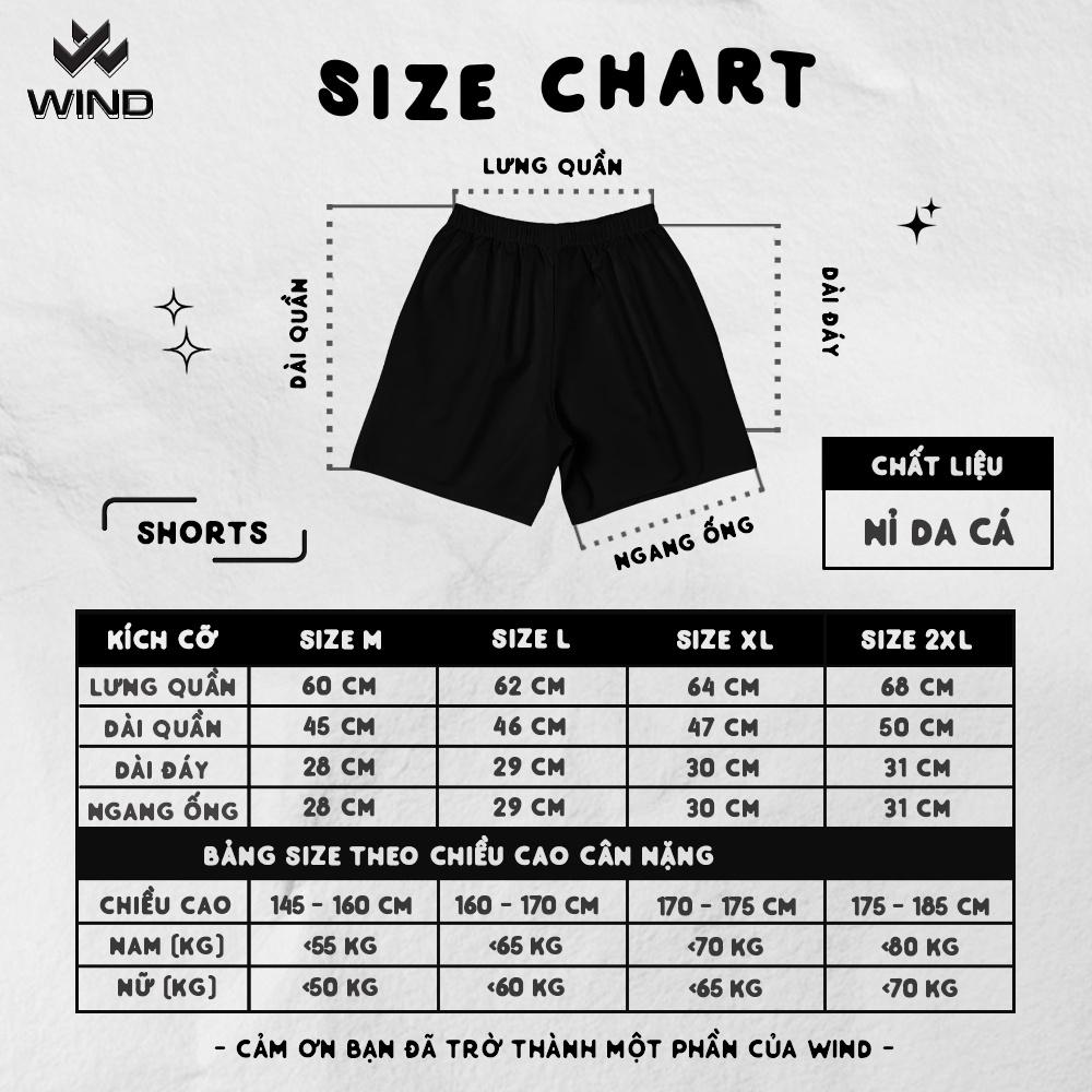 Quần short thun nam nữ WIND unisex ống rộng WIND 3D đùi lửng ngố thời trang mặc nhà