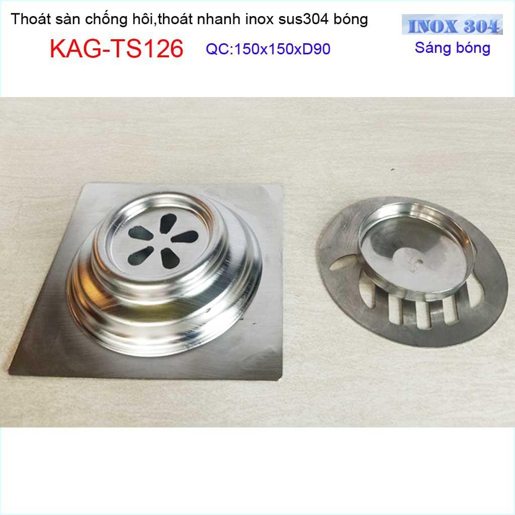 Thoát sàn quả Táo KAG-TS126 (D90), phễu thoát sàn vuông 15x15cm D90, phễu thu nước SUS304 thoát nhanh chống hôi tốt