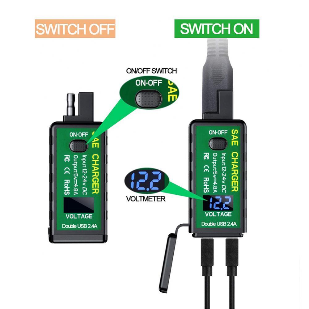 Bộ sạc xe máy M.2 3.1a/4.8a SAE đến USB Type-C Voltmeter Bật/Tắt Công tắc bộ sạc nhanh