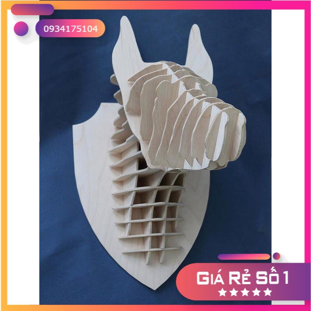 Đầu chó trang trí bằng gỗ treo tường