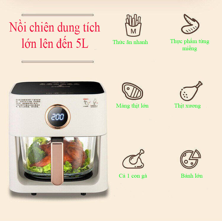 Nồi chiên không khí 5L chiên 360 độ nhanh chóng màn hình LCD điều khiển Gemany Kitchen