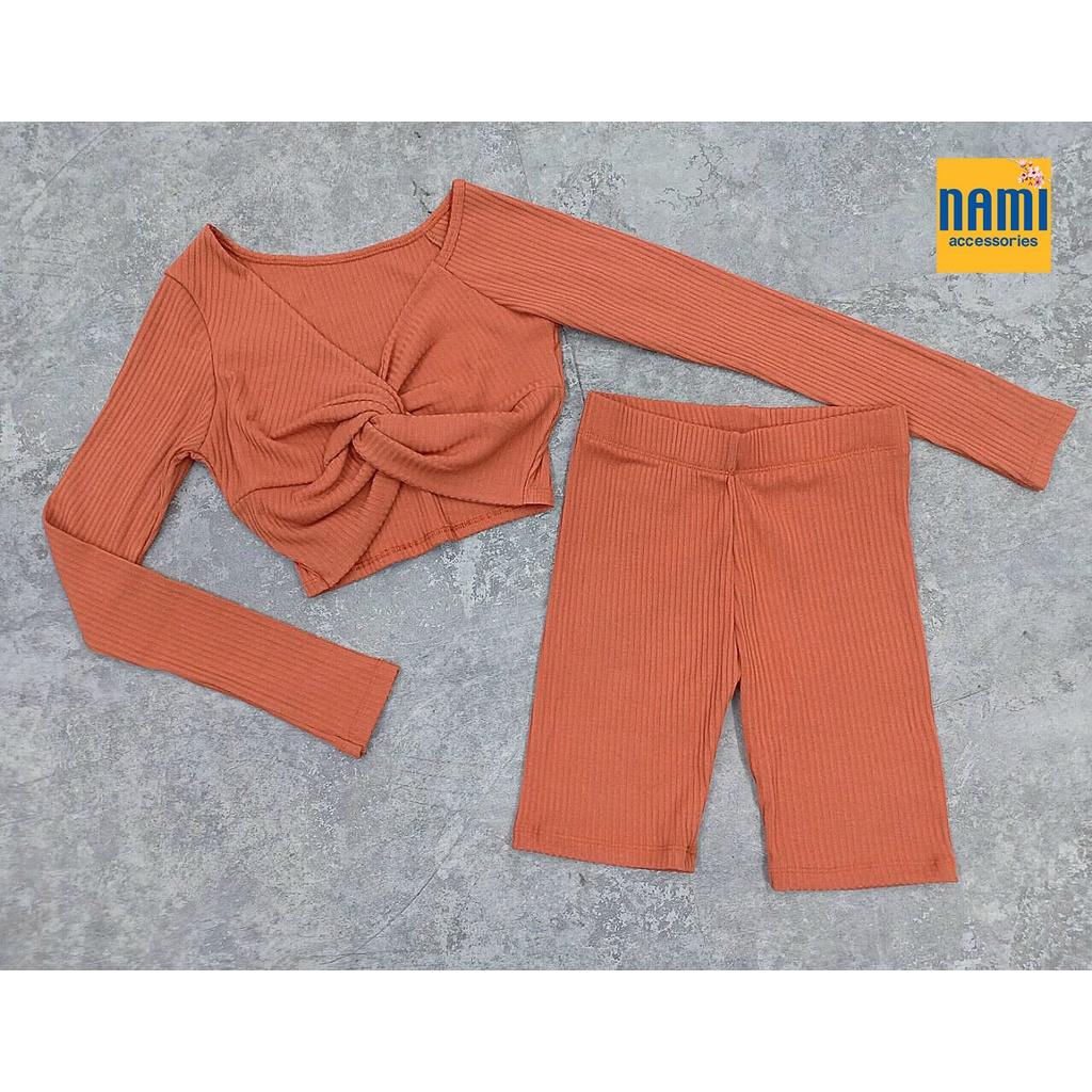SET ÁO TAY DÀI XOẮN NGỰC KÈM QUẦN NGỐ LỬNG ÔM BODY QUYẾN RŨ GỢI CẢM - QANU444