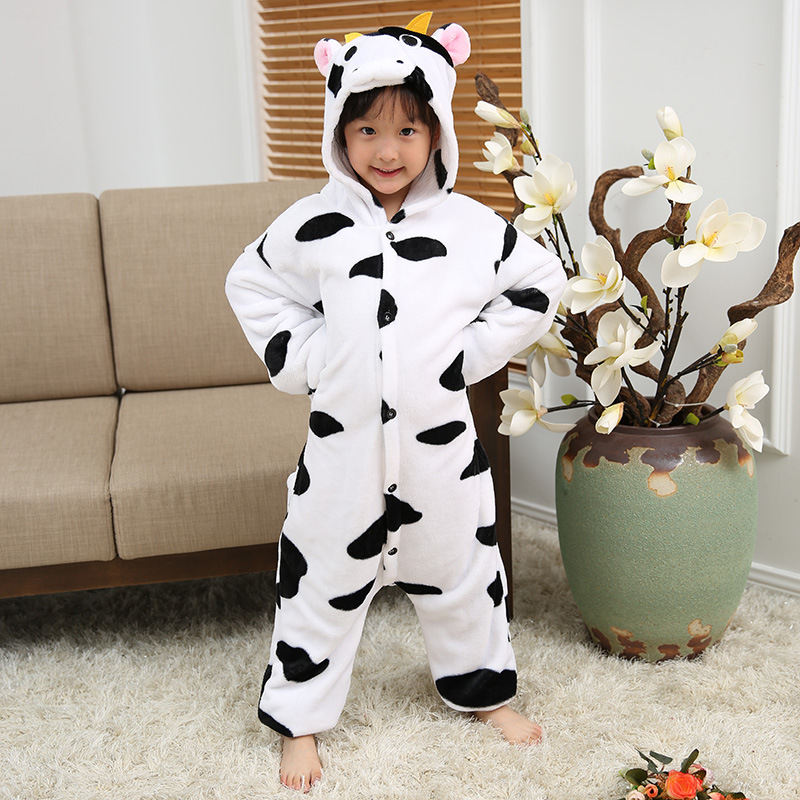 Bộ Đồ thú bò sữa liền thân lông mịn Pijama dành Cho Người Lớn và Trẻ Em kiểu dáng Động Vật Hoạt Hình Cosplay