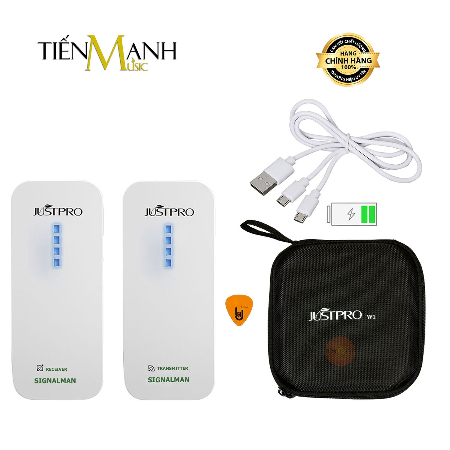 Bộ Thu Phát Tín Hiệu Không Dây JUSTPRO W1 Wireless System - Dùng Cho Đàn Guitar và Nhạc Cụ Pin Sạc - Kèm Móng Gẩy DreamMaker