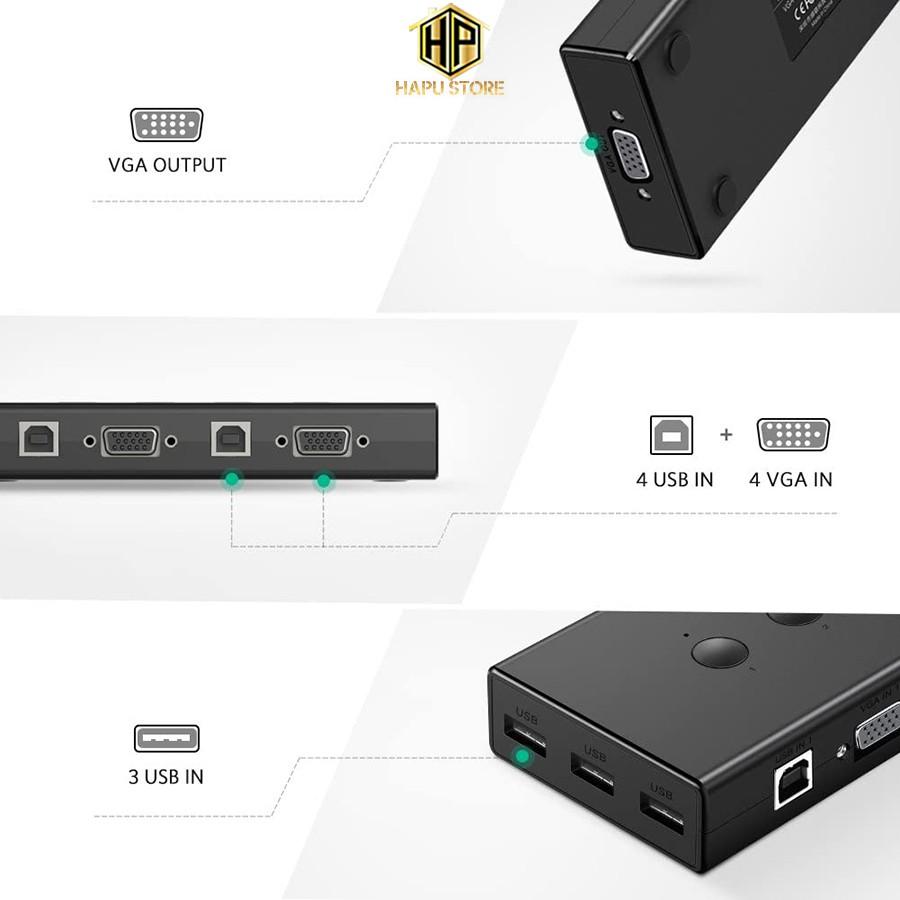 Bộ KVM 4 máy tính dùng chung 1 màn hình VGA Ugreen 50280 chính hãng- Hàng Chính Hãng