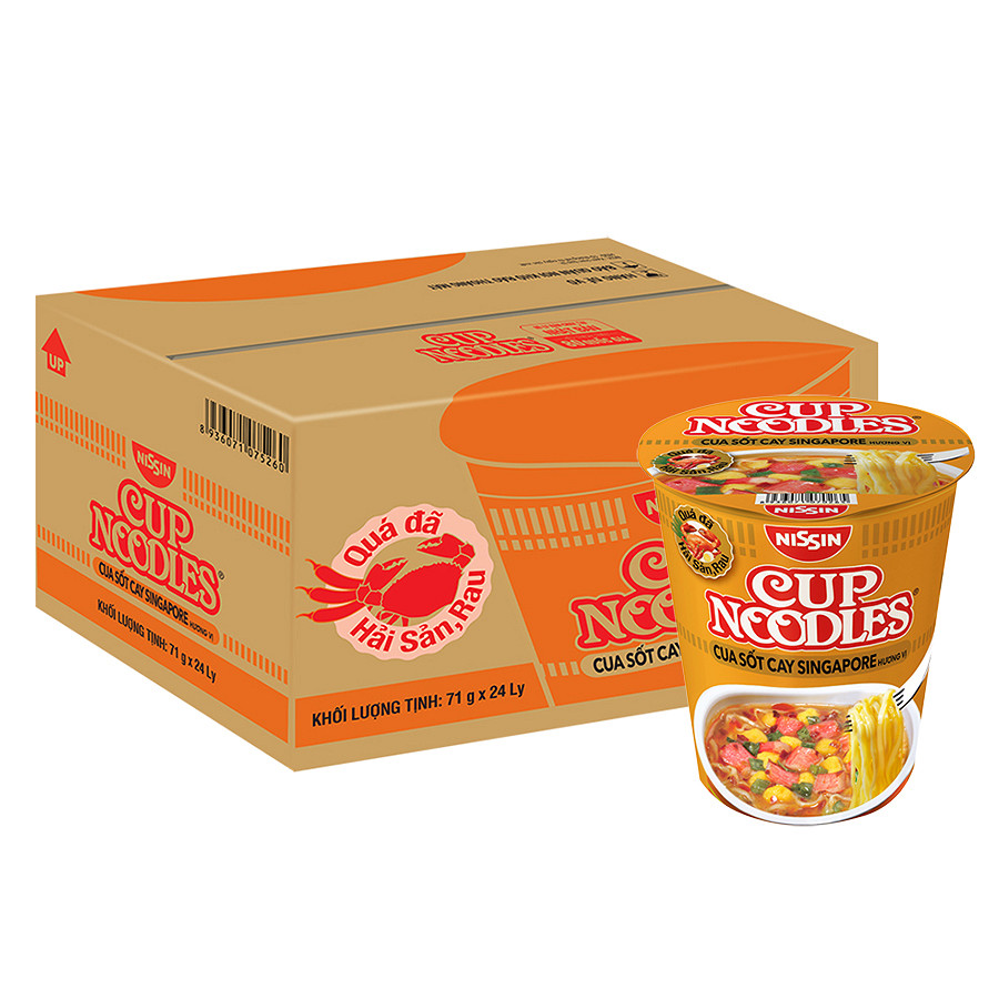 Thùng 24 Ly Mỳ Cup Noodles Hương Vị Cua Sốt Cay Singapore (71g / Ly)