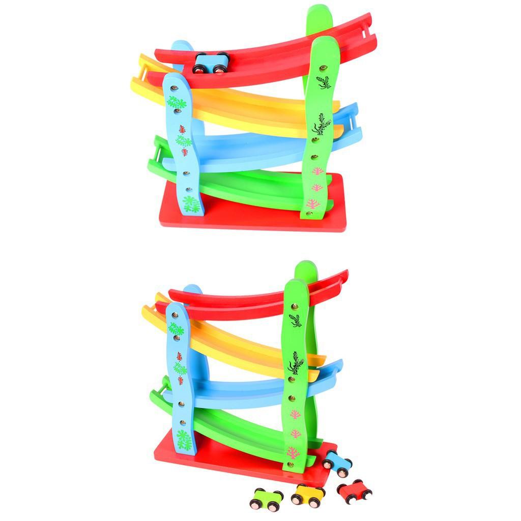 Đồ chơi xe cầu trượt 4 tầng bằng gỗ gồm 4 xe cho bé -Đồ Chơi Gỗ Cho Bé