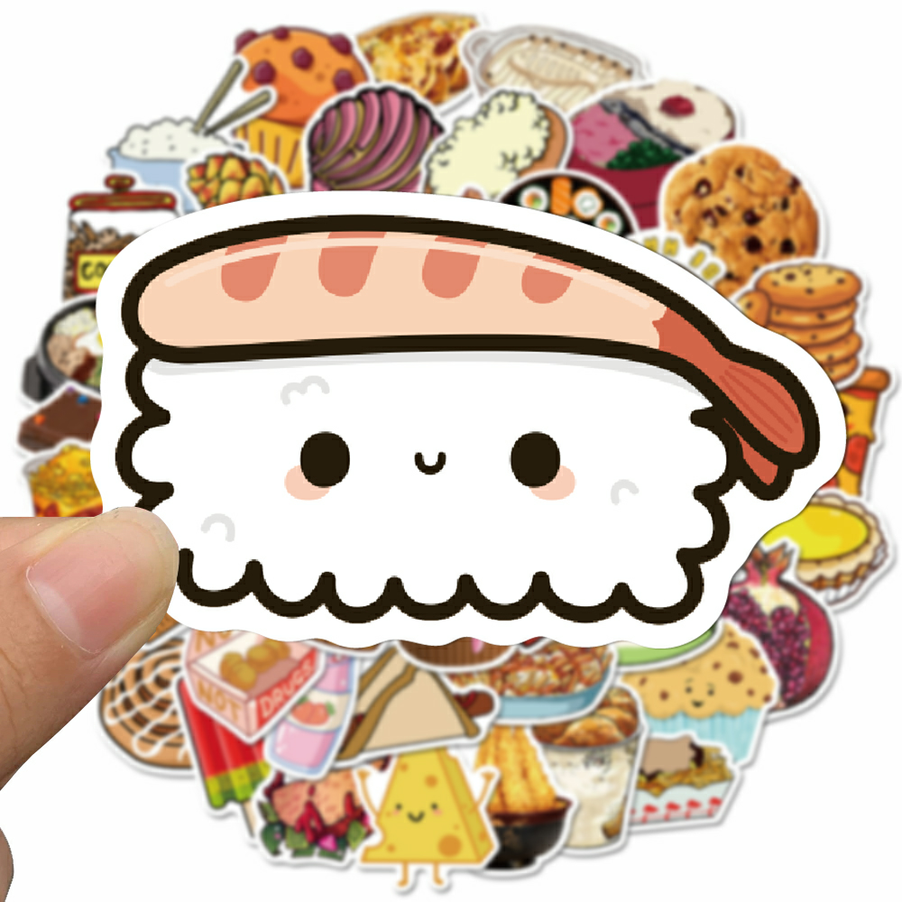 Bộ sticker đồ ăn nhanh fastfood chống thấm nước trang trí mũ bảo hiểm, đàn, guitar, ukulele, điện thoại laptop