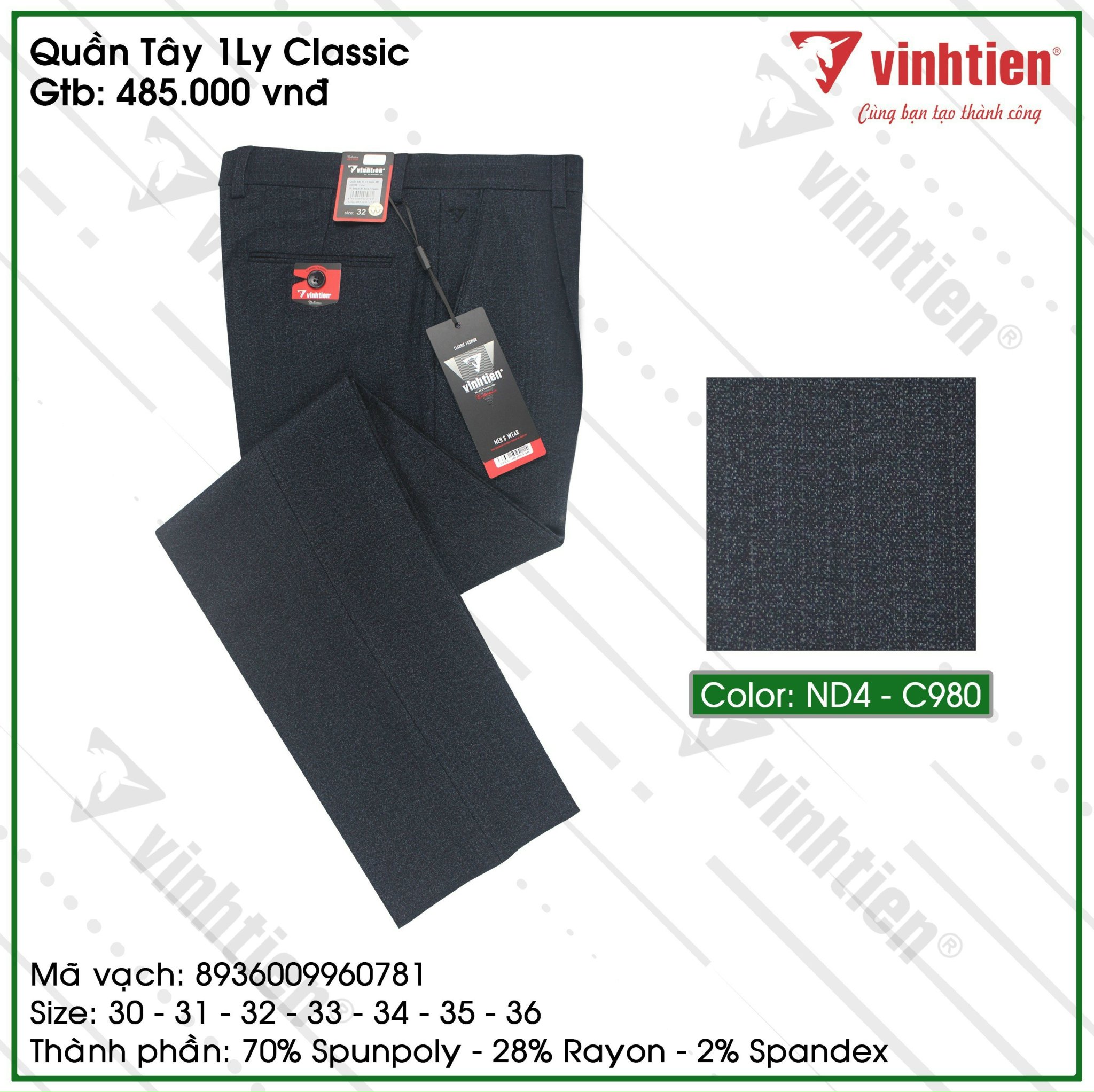 Quần Tây 1ly Classic 485 Vĩnh Tiến - Nhiều Màu