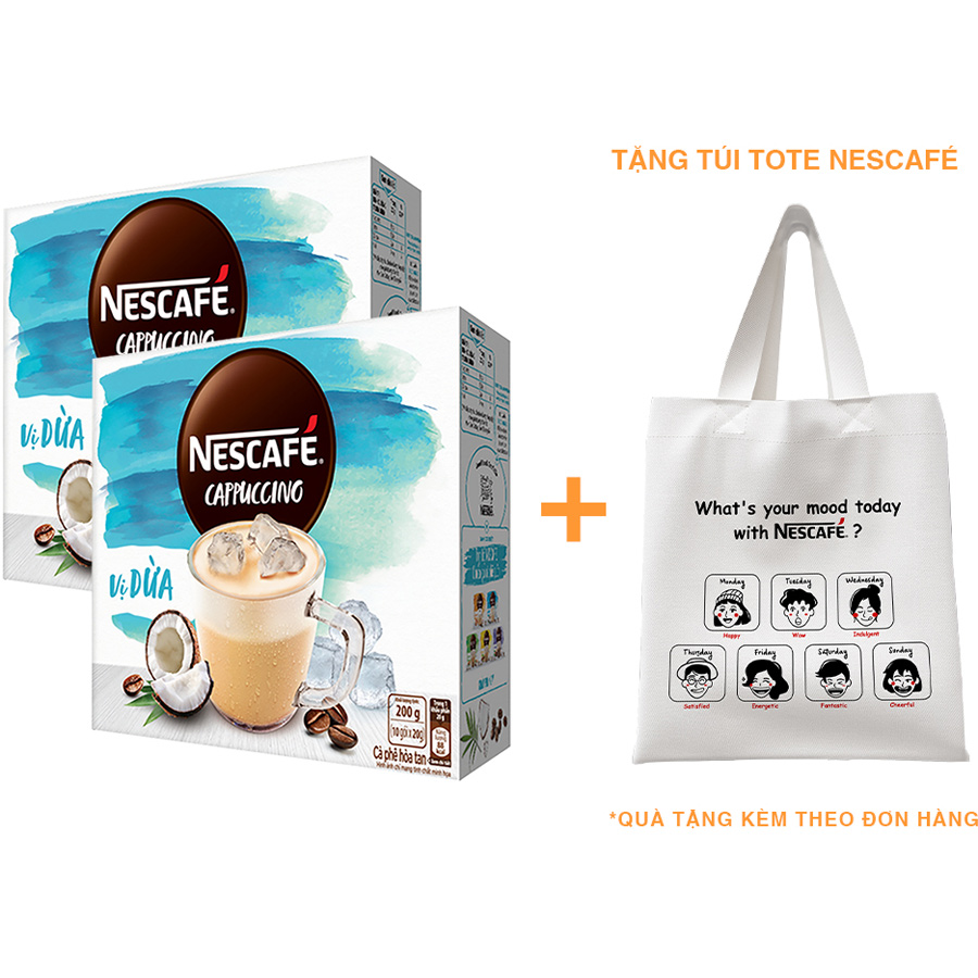 Combo 2 hộp cà phê hòa tan Nescafé Cappuccino vị dừa (Hộp 10 gói x 20g) - [Tặng túi tote Nescafé]